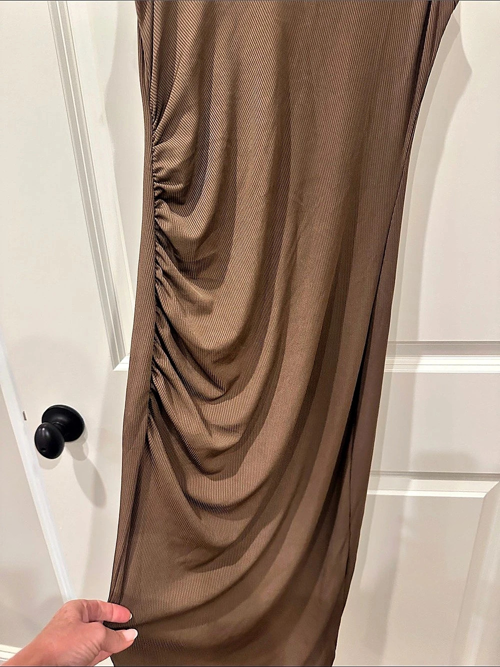 CIDER Brown Ruched Mock Neck Sleeveless Maxi Dress - Picture 2 of 4